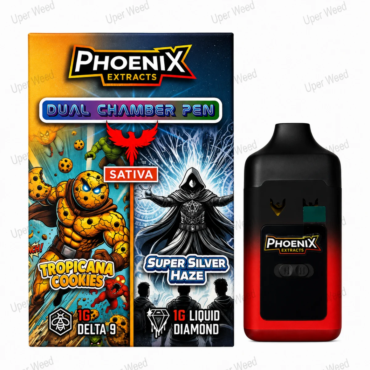 Phoenix 2G Dual Chamber Vape Pen - Tropicana Cookies & Super Silver Haze (1G/Chamber)
